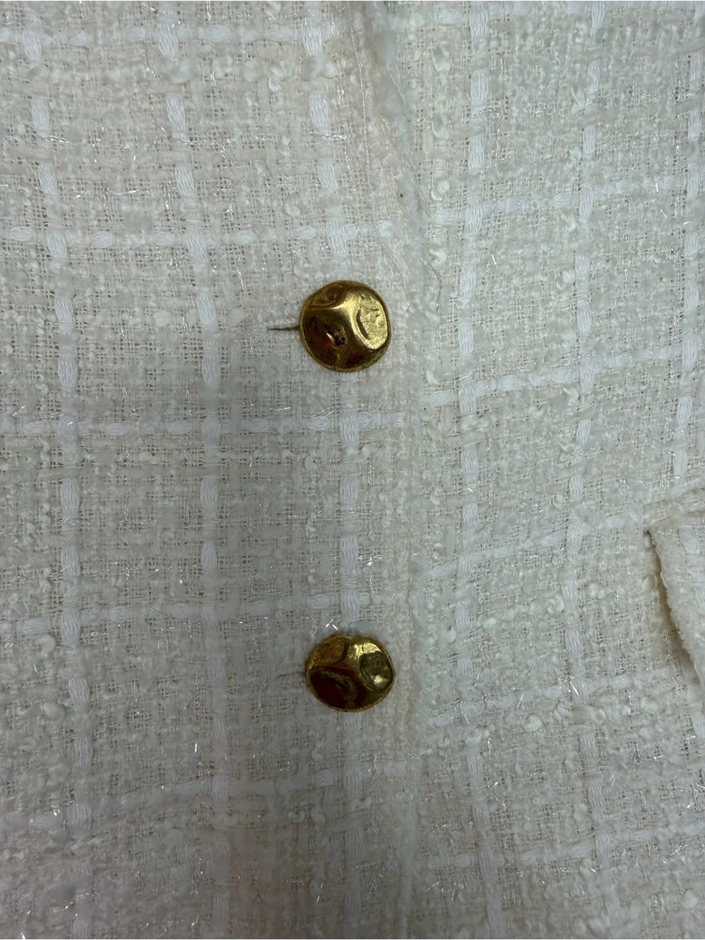 NWT Zara Ivory Textured Tweed Blazer with Gold Buttons